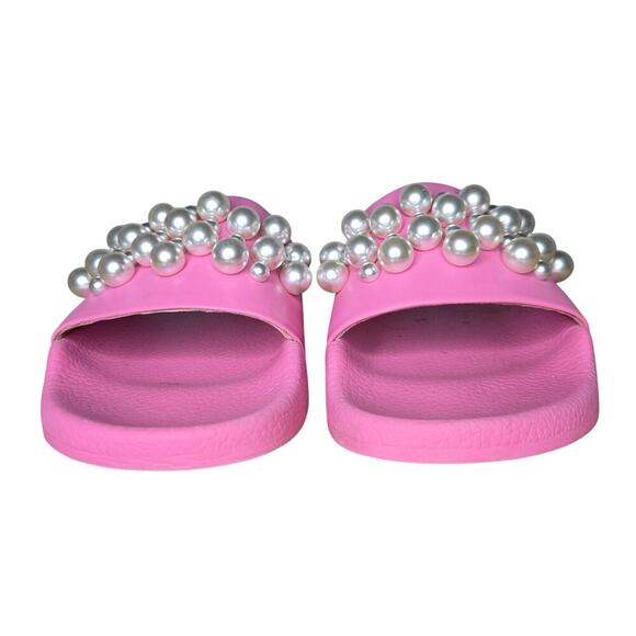 Stuart Weitzman Goldie Faux Pearl Studded Pool Slides pink size 7. - Picture 3 of 10